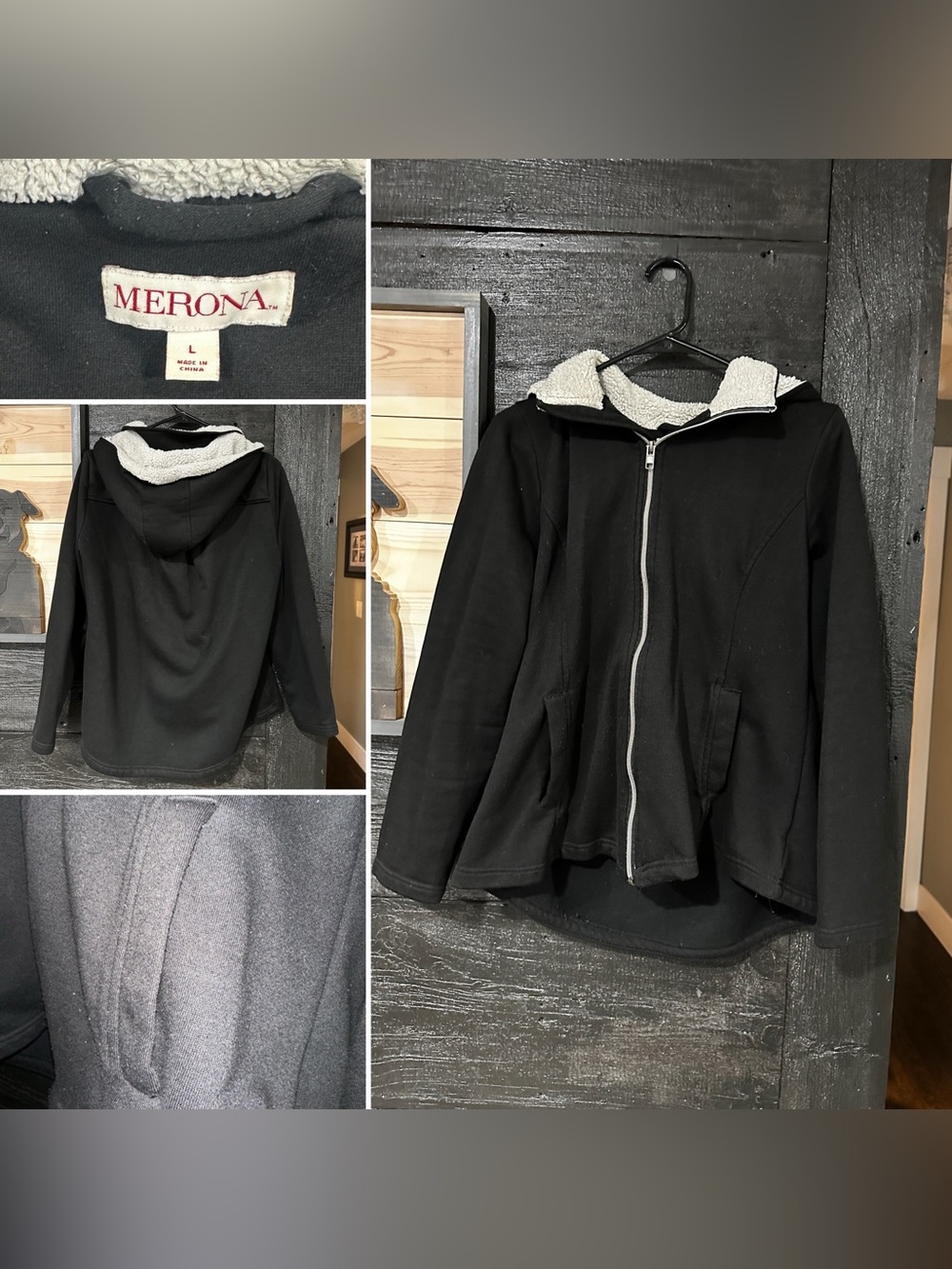 Merona Black Hooded Teddy-Lined Zip Jacket